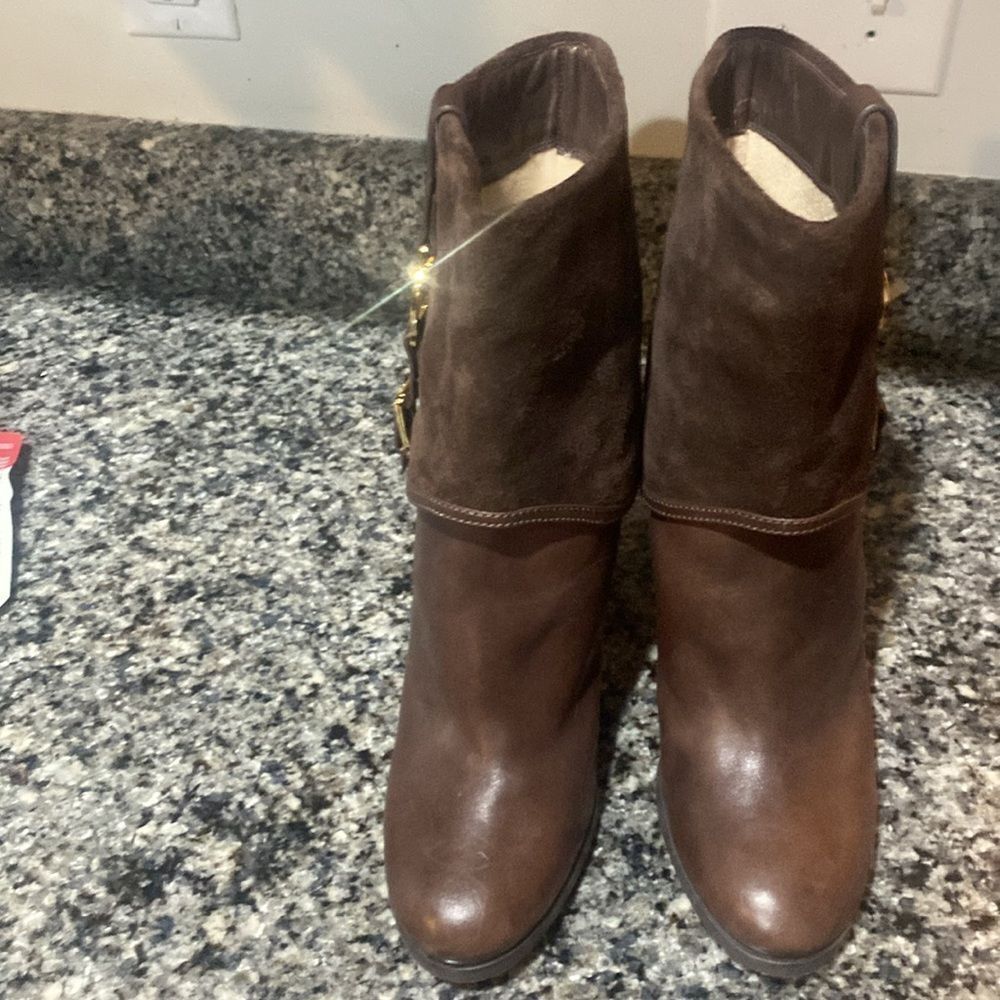 Sale! Michael Kors Heeled Ankle Boots women leather suede Sz 10 - Picture 2 of 4